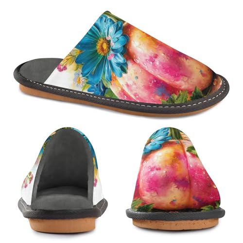 Slippers for Women Floral Pumpkin with Flora Soft Fuzzy Women's Slippers Indoor and Outdoor Shoes2