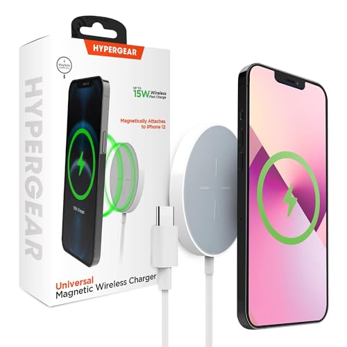 HyperGear Magnetic Fast Wireless Charger - Portable MagSafe Charging Pad, Instant Contact Charging Technology for iPhone Series - Compatible with All MagSafe Cases, Qi-Enabled Devices - White