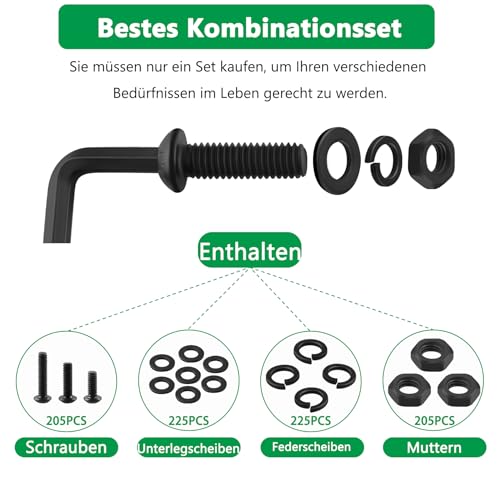860 Stück M2 M3 M4 M5 Schrauben Set, Innensechskantschrauben Muttern Set, Linsenkopf Sechskantschrauben mit Muttern und Unterlegscheiben Set, Gewindeschrauben Fahrrad Maschinenschrauben Sortiment Set