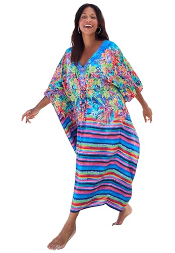 Swimsuits For All Swim 365 Women's Plus Size Ruched Caftan Cover Up - 18/20, Rainbow Paradise