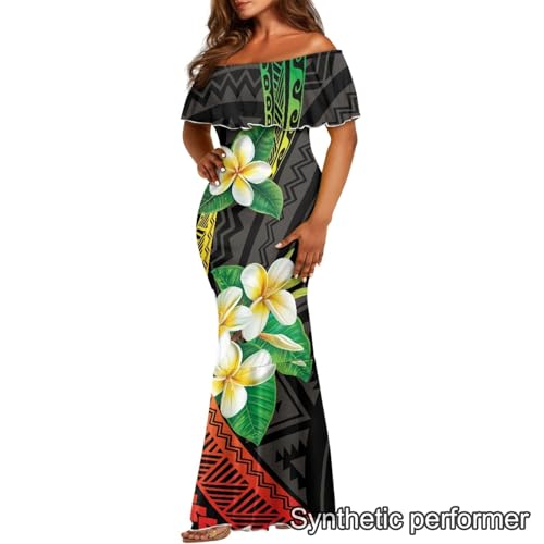 Image of Polynesian Dresses for Women Off Shoulder Maxi Dress Puletasi Samoan Dresses S-7XL