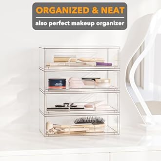 SpaceAid Bottle Storage Organizer Baby - Acrylic Bottles Station Organizer Container, Stackable Clear Drawers for Countertop, Vanity, Bathroom, Cabinet, Pantry Organization, 4 Pack, 4L, 13.7"H