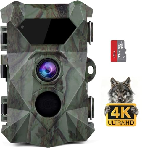 #VerdientProvisionen<br>Wildkamera 4K Video Wildtierkamera 48MP Wildtierkamera mit Nachtsicht Bewegungsmelder 35m Erfassungsbereich IP66 Wasserdicht 32GB SD Karte für Tierbeobachtung Sicherheitsüberwachung