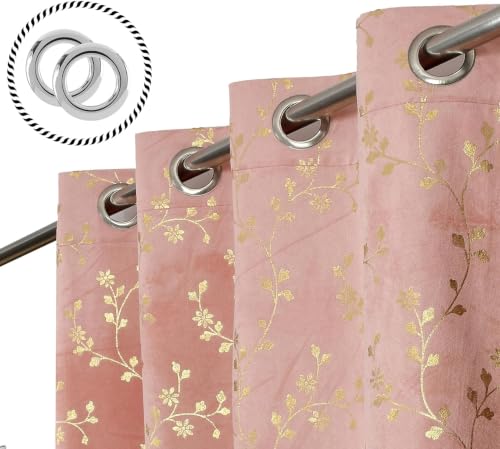 Image of Velvet Room Darkening Window Curtain 5 Feet, Golden Foil Print