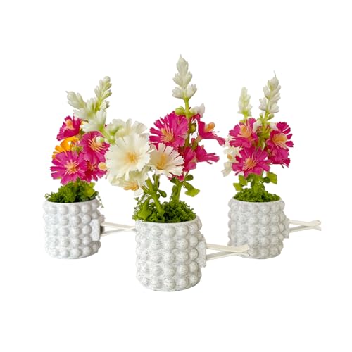 Image of Set of 3 Cute Mini Flower Vases with Bouquet, Car Vent Clips & Air Freshener, Fresh Scent Car Decoration Accessories (marble, S)