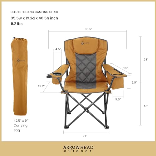 ARROWHEAD-OUTDOOR-Portable-Folding-Camping-Quad-Chair-w-6-Can-Cooler-Cup-Wine-Glass-Holders-Heavy-Duty-Carrying-Bag-Padded-Armrests-Headrest-Seat-Supports-up-to-450lbs-USA-Based-Support