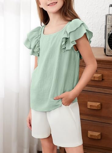 Image of DOKOTOO KIDS Girls Shirts Summer Cute Double Ruffle Short Sleeve Tie Back Bow Tee Tops 6-15 Years