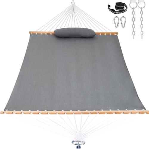 Lazy Daze Hammocks 12 FT Sunbrella Fabric Hammock Non-Fading with Spreader Bars and Free Pillow Fits for 2 Persons All Weather and Fade Resistant for Patio Yard 450 lbs Capacity Cast Slate