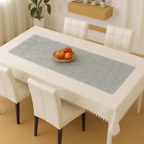 Image of Homerz Premium Table Runner, PVC, Size- 92x34 cm | Waterproof, Heat Resistant, Non-Slip, Easy to Clean Soft Table Runner for Coffee Table, Dining Table and Centre Table. (Silver Circles)