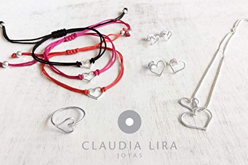 Black Womens Friendship Bracelet, Small Sterling Silver 925 Open Heart Shaped Charm, Pull Adjustable Kindred Cord Thread, Handmade By Claudia Lira. Perfect Small Gift (10% Promo) #TOP7