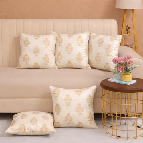 Image of DEVSANG Foil Velvet Cushion Covers 20 inch x 20 inch Set of 5 pc, Cream
