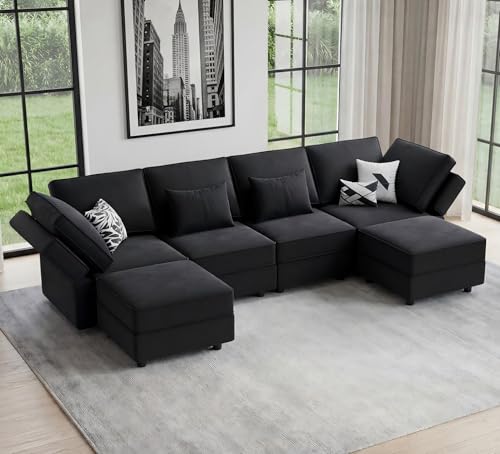 Vesgantti 118" 6 Seats U Shaped Modular Sectional Couch with Storage, Black - image 1