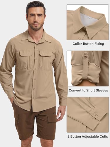 Men's Safari Shirt Long Sleeve UPF 50 Sun Protection Quick Dry Breathable Fishing Hiking Travel Shirt4