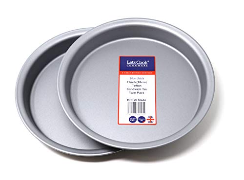 Lets Cook Cookware - Latas para sándwich Victoria de 7 pulgadas, paquete doble (juego de 2), base fija, 18 cm, teflón antiadherente, fabricado en Reino Unido