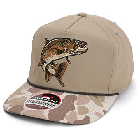 Paramount Outdoors Brown Trout Hat 5-Panel Throwback Fly Fishing Trucker hat with Quick Dry Fabric and Stretch Comfort Snapback Cover