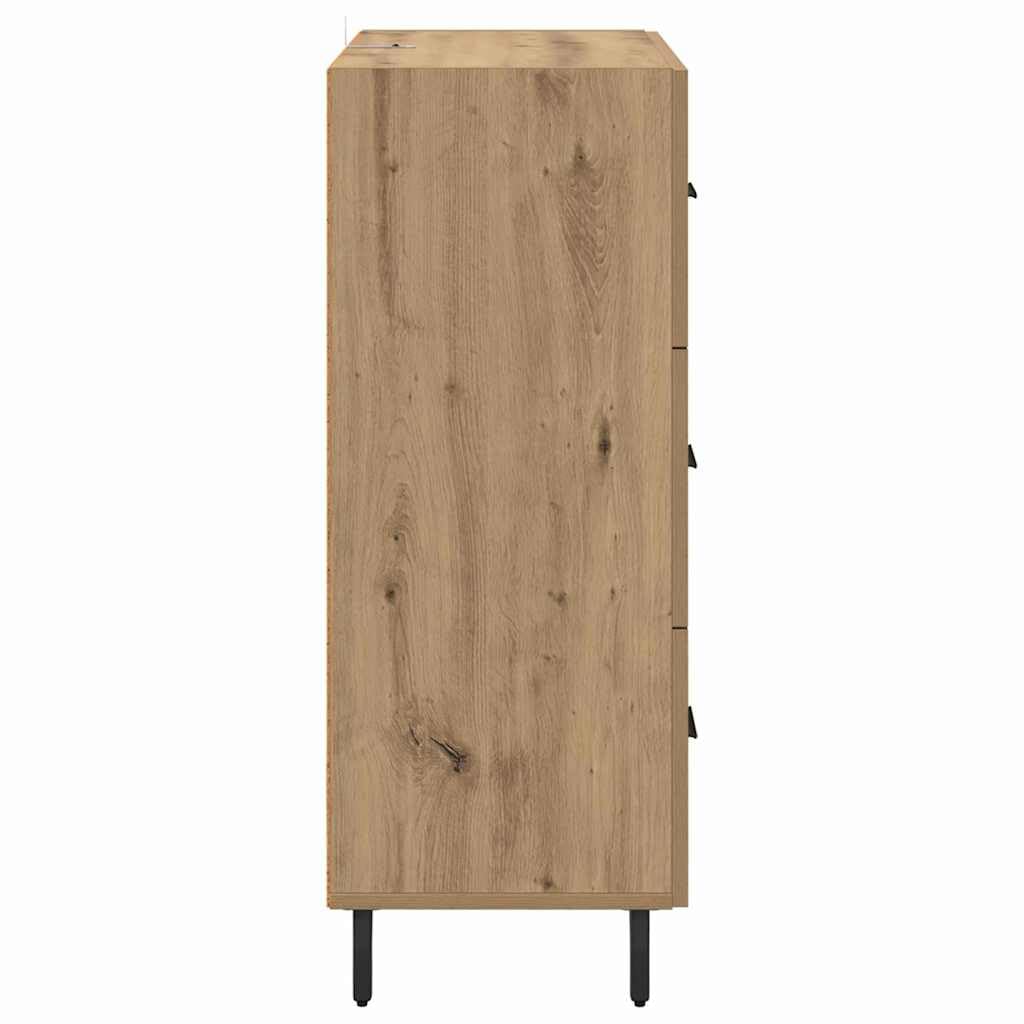 Aparador de 69,5 x 34 x 90 cm, madera de roble Artisana de hierro, diseño moderno con cajón, resistente y duradero, para salón, pasillo, dormitorio