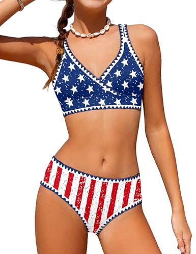 Image of KANGKANG Girls Swimsuit Bikini Set Solid Color V-Neck Two Piece Bathing Suit with Chest Pad Adjustable Straps Swimwear 7-16T