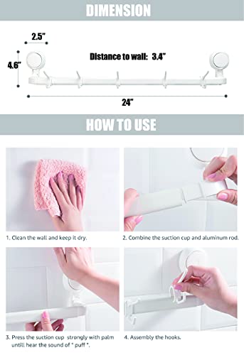 4Ourvan Vacuum Towel Rack 10 Hooks Suction Cup Aluminum Extendable Towel Bar Bathroom Kitchen Organizer Up To 24” | Wall Mounted Heavy Duty Hardware Bath Accesories | No-Drilling Removable Reusable #TOP6