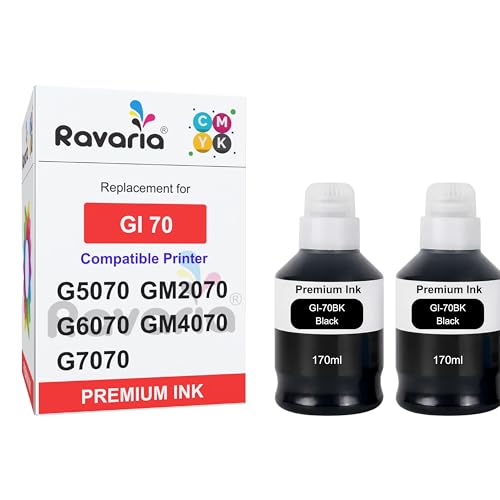 Image of GI 70 Compatible Ink for Canon Pixma G5070 G6070 G7070 GM2070 GM4070 Printer (GI 70 Black Ink 2 Pcs)