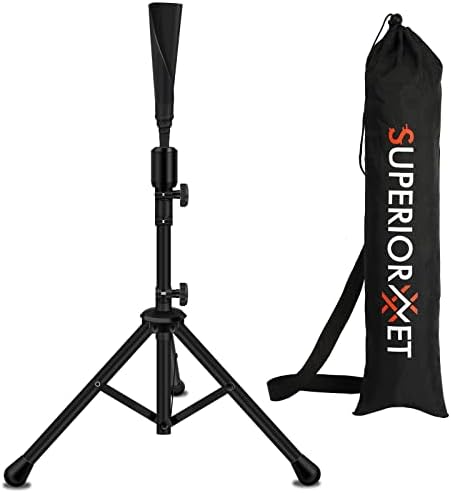 SUPERIORNET Baseball and Softball Batting Tee with Carry Bag, 2Kg Weighted Tripod Stand Tee with Rolled Flexible Rubber Holder, Portable Travel Tee for Hitting and Batting Training