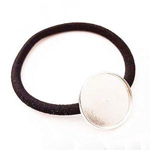 20 Pcs Hair Ties Hair Bands with 25mm Round Blank Cabochon Setting Tray for DIY Hair Accessories Making