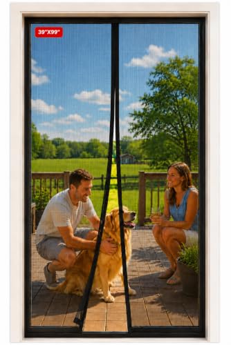 Image of Magnetic Closure Screen Door for 39 inchx99 inch French Door Sliding Door Pet and Dog Friendly, Durable Fiberglass Mesh Double Door Screen Mesh Retractable Curtain, Keep Bugs. Mosquito Out, Fly Screen