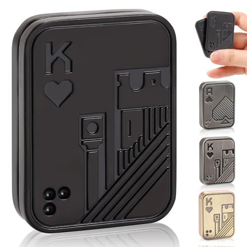 Fidget Slider, Metal Poker Push Card, Fidget Clicker, Fidget Toys for Adults Teens, Relieve Stress Anxiety ADHD, Gift for Boyfriend, Husband and Father, No screw version (Black K)