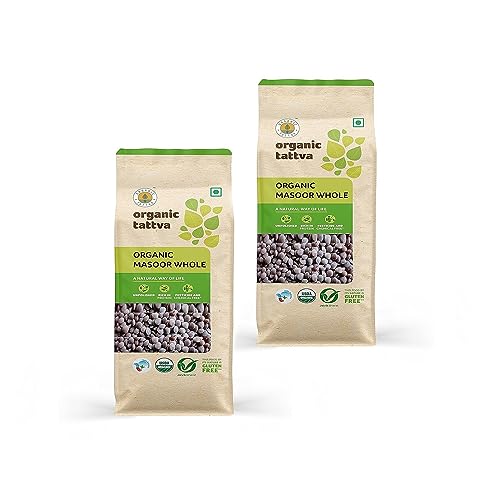Image of ORGANIC TATTVA Organic Masoor Whole 500G | Sabut Masur Dal |Rich In Protein | Naturally Gluten Free | Unpolished Dal | Pesticide And Chemical Free | Pack Of 2, 1 Kg