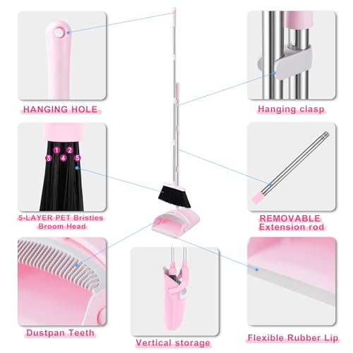 image for BSKLIN Broom and Dustpan Set for Home, 52” Long Handle Broom with Du