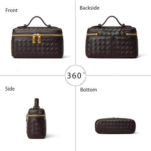 Image of Trendy Woven Shoulder Bag for Women Crossbody Purses PU Leather Mini Top-Handle Tote Handbag Evening Square Box Bags (Dark Purple)