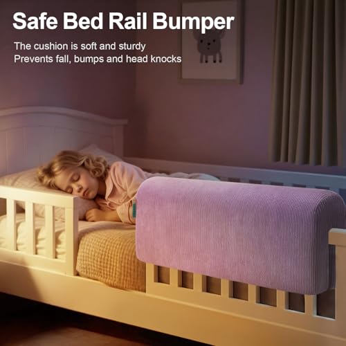 Image of AEOCOO Bed Bumpers for Toddlers, Size 2.3 Ft, Toddler Bed Rail Bumper Protector for Loft Beds & Bunk Beds, Bed Rail Height Extender Bed Guardrail, Anti-Bump | Fall Prevention, Purple