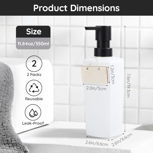 Image of Segbeauty 2pcs 11.8oz Refillable Glass Soap Dispenser for Toiletries, Empty Soap Dispenser for Kitchen, 350ml White Liquid Pump Dispensers for Bathroom Lotion Container with Vertical Stripe
