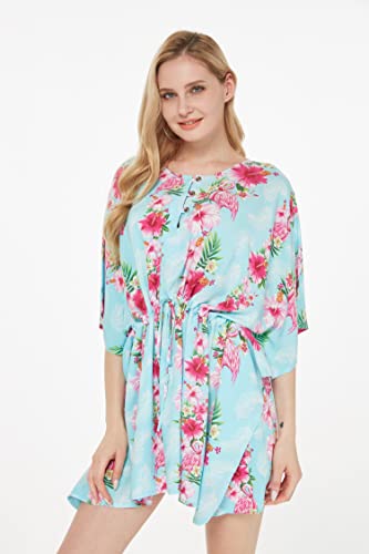 Image of Hawaii Hangover Family Matching Clothes, Pink Hibiscus Vine Turquoise | Family matching Hawaiian outfits, Pink Hibiscus Vine Turquoise, lightweight rayon, machine washable, tropical floral print