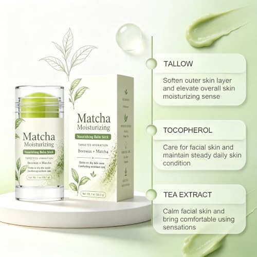 Beef Tallow Matcha Moisturizing Balm Stick, Beeswax Vitamin E Hydrating Solid Moisturizer, Soothing Care Dry, Sensitive Mature Skin, Portable Travel Face Body Skincare Stick (1pcs) - Image 8