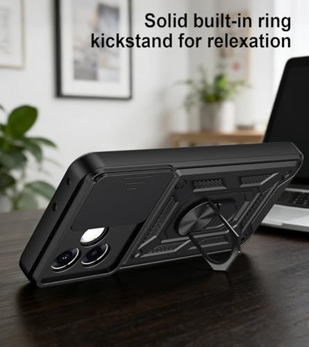 Image of Tough Armor Bumper Back Cover Case for Oppo F33 Pro 5G | Sliding Camera Cover, Kickstand & Ring Holder 360 Degree Protection Back Cover Case for Oppo F33 Pro 5G - Black