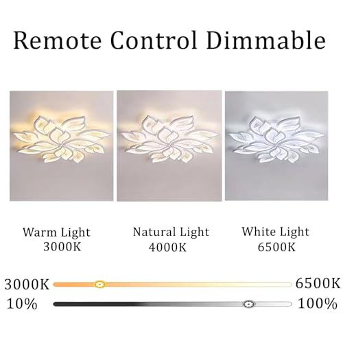 Plafonnier LED dimmable en forme de fleur blanche à 5 têtes avec télécommande pour salon