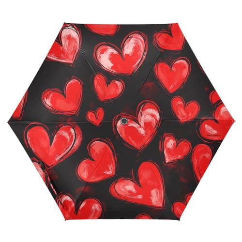 miaozhen Paraguas rojo UV50+ Happy Valentine's Day Love que se abre automáticamente bajo el sol con funda estampada, paraguas para lluvia para adultos