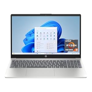 HP Portátil de 15,6 pulgadas, pantalla táctil HD, AMD Ryzen 3 7320U, 8 GB de RAM, SSD de 128 GB, gráficos AMD Radeon, Windows 11 Home en modo S, plata natural, 15- fc0099nr