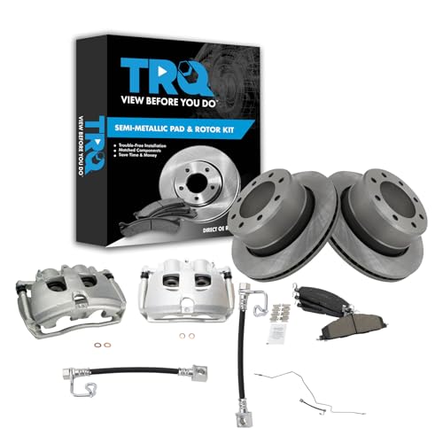Image of TRQ Rear Brake Pad, Caliper, Hose, & Rotor Kit Semi-Metallic Compatible with 2009-2010 Dodge Ram 2500, 3500 2011-2013 Ram 2500 2011-2012 3500