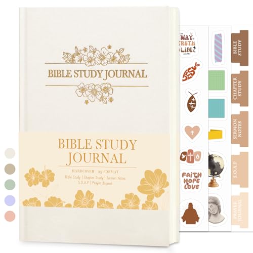 XKDOUS Bible Study Journal Church Notes Journal, Bible Study Supplies Bible Notebooks for Note Taking Reflection Prayer, 8.6’’ Guided Bible Study Notebook for Women, Linen Beige