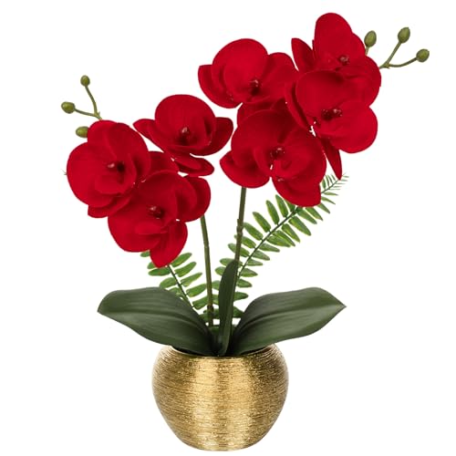 Briful Artificial Orchid Plants Red Velvet Silk Flowers - Ar