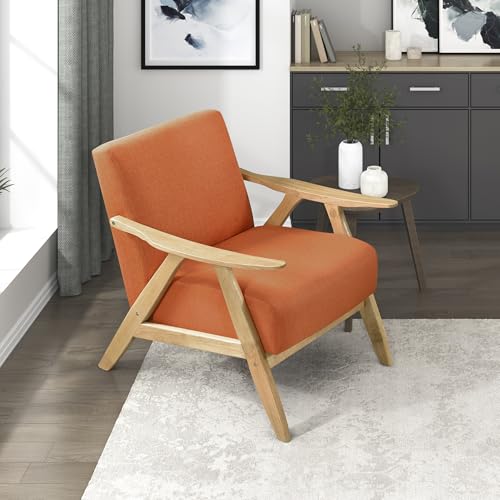 Lexicon Mid Century Modern Accent Chair with Natural Wood Frame, Orange
