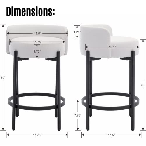 Image of LukeAlon Modern PU Leather Counter Stools Set of 4, Upholstered 26 inch Seat Height Barstools with Black Metal Legs Round Low Back Kitchen Stools with Footrest for Dining Room Small Places, Cream White