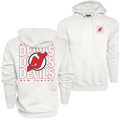 Blue 84 New Jersey Devils NHL Officially Licensed Hooded Sweatshirt Front/Back Curl White, X-Large