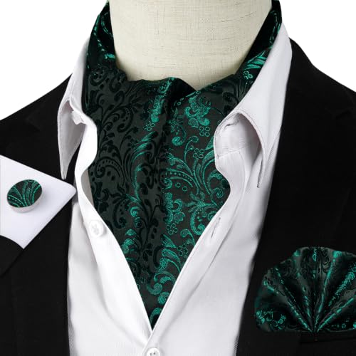 Image of DiBanGu Mens Jacquard Woven Ascot Silk Cravat Set for Wedding | Paisley Ascot for Men,Silky Smooth,Soft and Thick,Pocket Square,Cufflinks,Lapel Pin,Business,Formal Occasions,Celebration