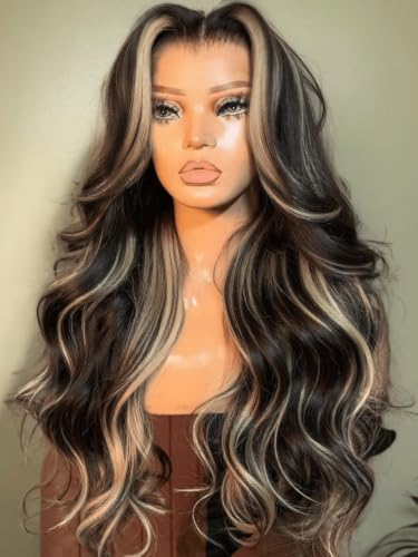 UNICE Bye Bye Slip Glueless 7x5 Pre Cut Lace Front Wigs Human Hair Butterscotch Highlights Brown Loose Wave Put on and Go Wig Pre Plucked Bleached Knots 150% Density 18 Inch