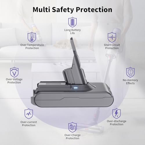 Image of 7000mAh Battery Replacement for Dyson V8, 21.6V Li-ion Battery Compatible with V8 Anima Absolute Motorhead Fluffy SV10 Vacuum Cleaner with 2 Filters and 2 Screw