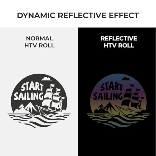 Image of HTVRONT Reflective HTV Heat Transfer Vinyl Roll - 12 inch x 8ft Reflective Iron on for Shirts, Reflective HTV for Cricut & Cameo - Easy to Cut & Weed for Heat Design (Reflective Rainbow)
