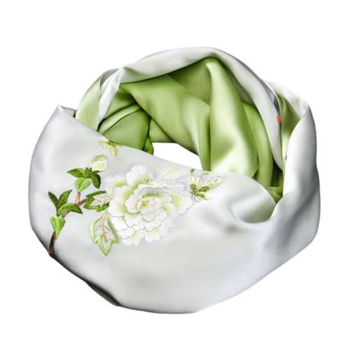 Écharpe en soie de mûrier brodée main 1014 - Accessoire luxe floral chic