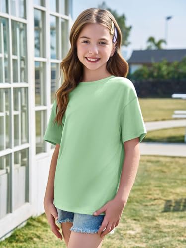 Image of Haloumoning Girls Short Sleeve T-Shirts | Kids, Summer,Girls shirts,Oversized t shirts,Girls T-Shirts,Oversized Tops, Casual Crewneck, Basic Tees 5-14Y